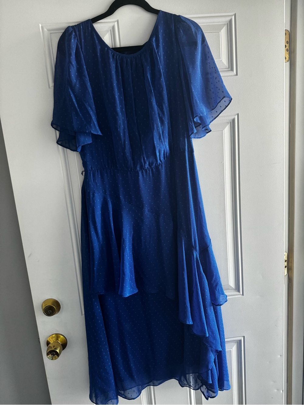 Maison Tara Royal Blue Midi Dress with Flutter Sleeves - Picture 4 of 8